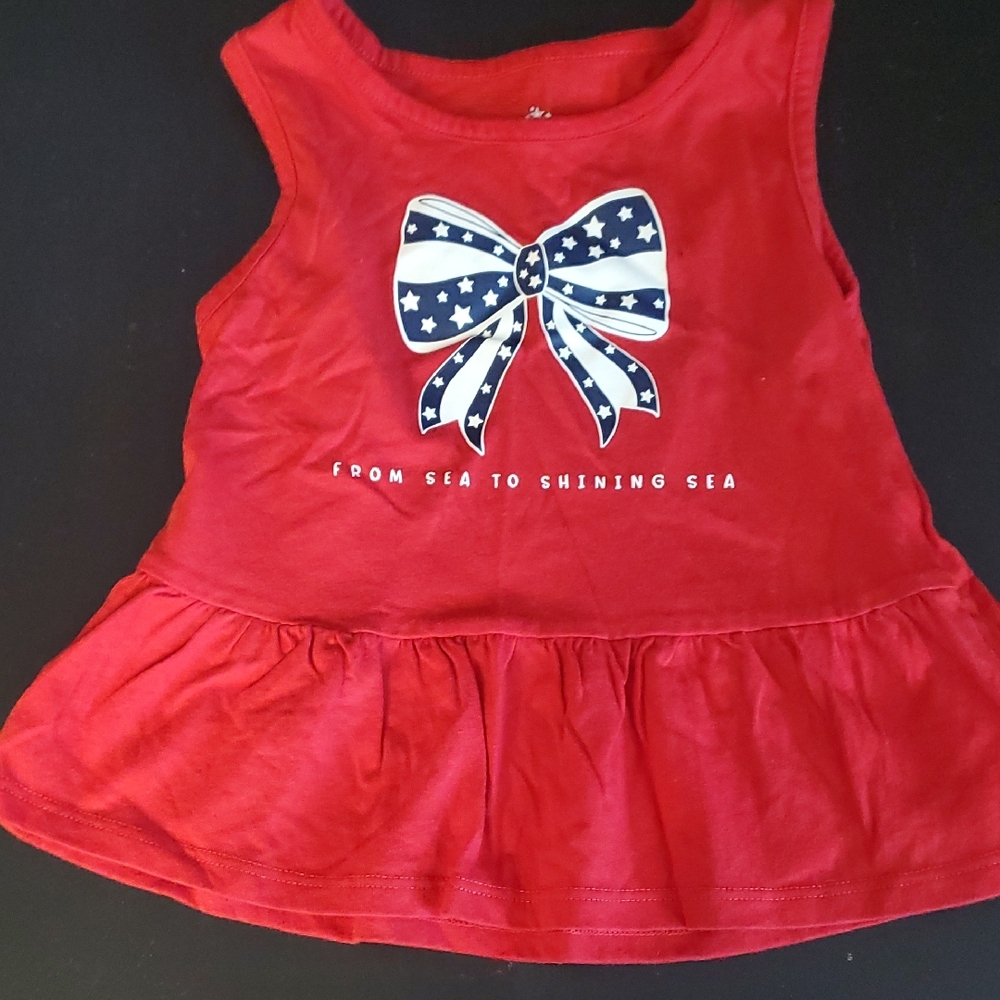 Girls' Red Sleeveless Peplum Tank Top with Patriotic Bow